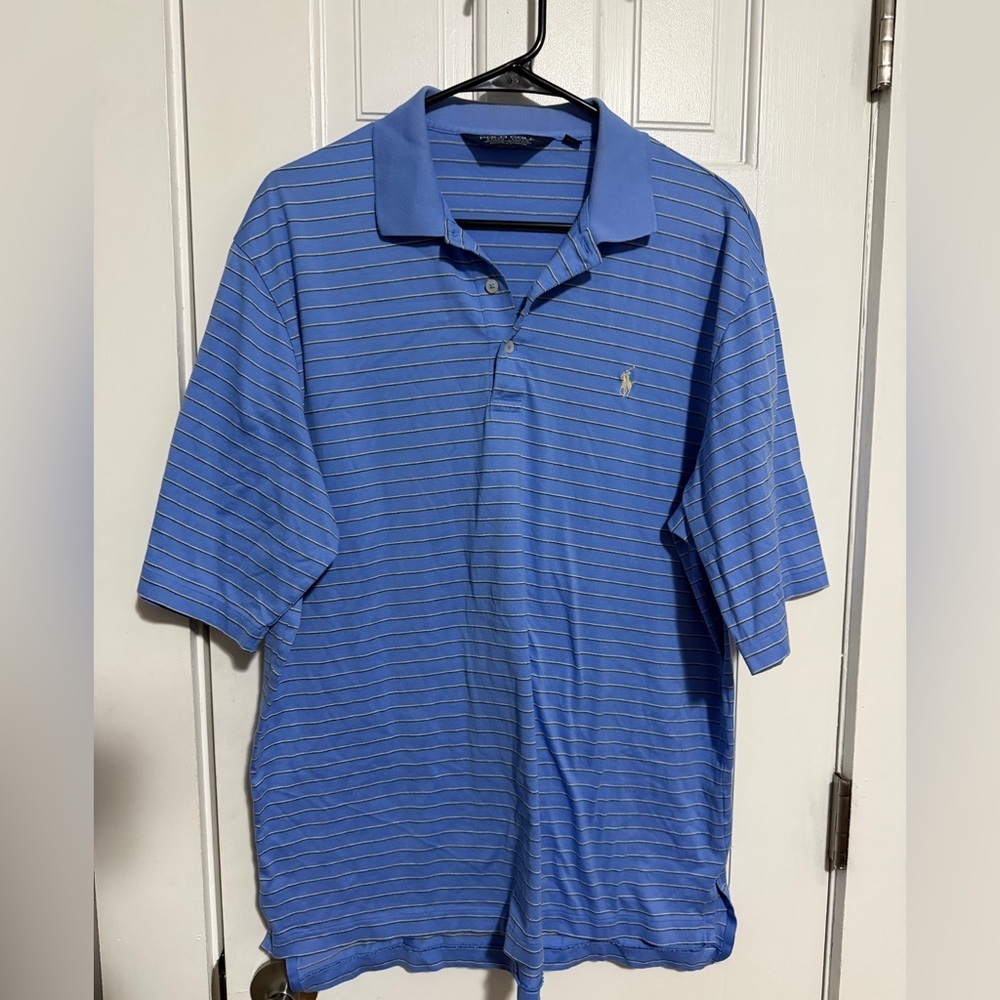 VTG Polo Golf Ralph Lauren Blue w/ Stripes Pima Cotton Size Large.